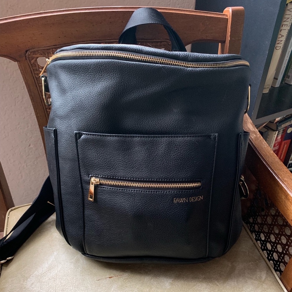 Fawn Design Vegan Leather Black Diaper Bag